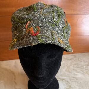 Alessandra Bacci Firenze Textured Wool Cabbie Cap Newsboy Hat Olive Green